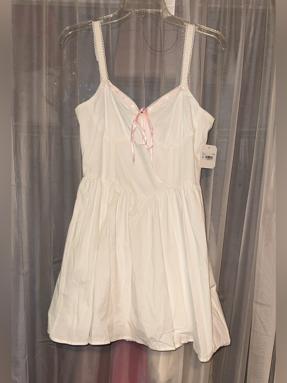 Altar'd State White Sundress with Pink Ribbon Trim